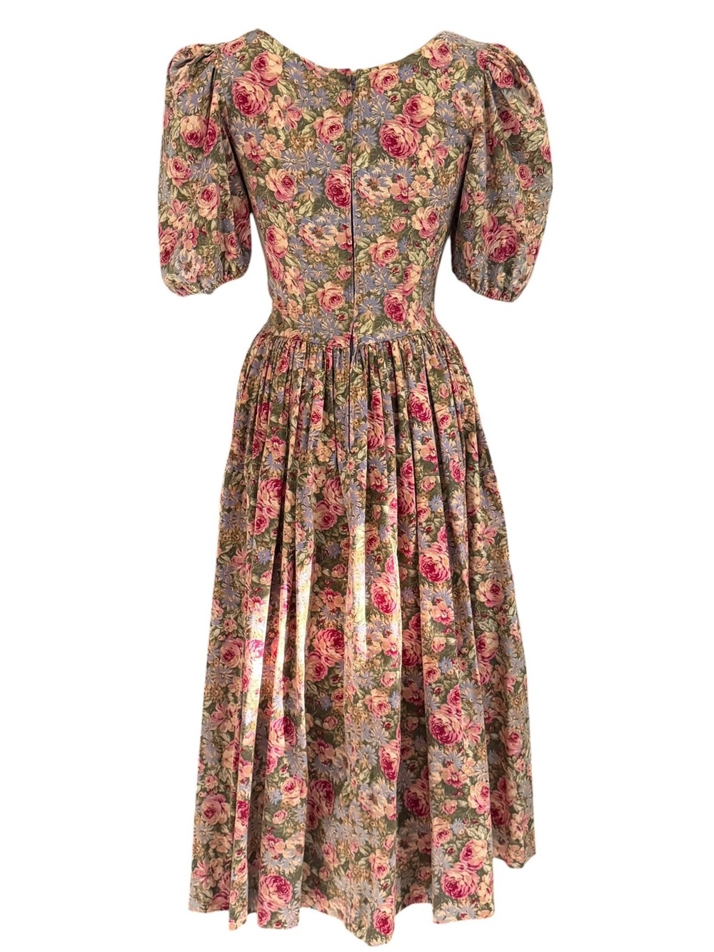 HARTSVILLE Cottagecore Vintage Floral Prairie Puff Sleeves Midi Dress Size 8